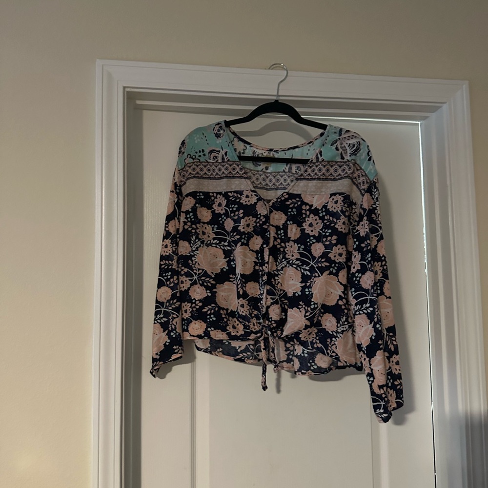 True Craft Navy and Peach Floral Blouse